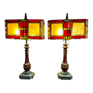 Pair of Custom 1930s Hollywood Regency Wood Gesso Lamps by Harry Burger.