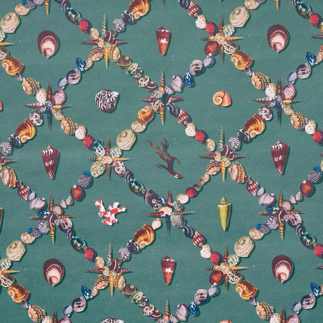 Schumacher Grotto Treillage Wallpaper, Multi on Teal For Sale In New York - Image 6 of 6