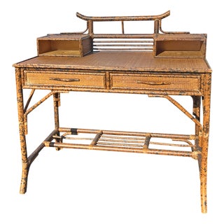 Vintage British Colonial Chinoiserie Style Pagoda Bamboo Desk in Bloomingdale’s Style For Sale