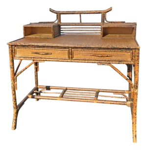 Vintage British Colonial Chinoiserie Style Pagoda Bamboo Desk in Bloomingdale’s Style