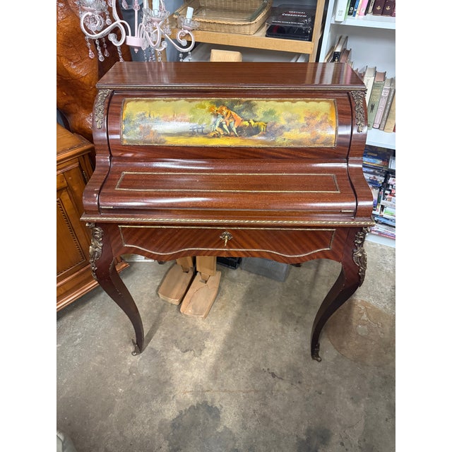 French Antique French Regency Louis XV Bureau De Pente Ladies Writing Desk For Sale - Image 3 of 7