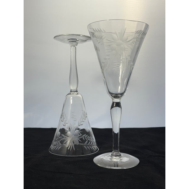 Glass Mid-Century Blown Glass Etched Goblets- Set of 4 For Sale - Image 7 of 8