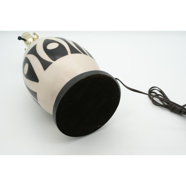 Late 20th Century Black & Ivory Geometric Chulucanas Pottery Lamp – Egg Shape Inca Style For Sale - Image 4 of 7