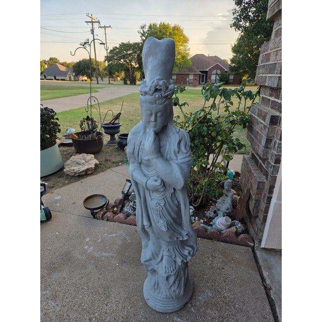 Mid-20th Century Vintage Cast Stone Guanyin Garden Statue For Sale In Dallas - Image 6 of 8