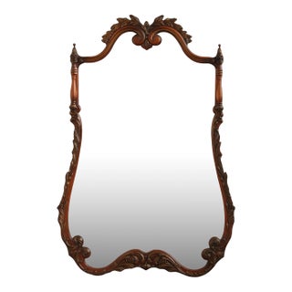 French Louis XV Style Vintage Carved Mahogany Frame Wall Mirror For Sale