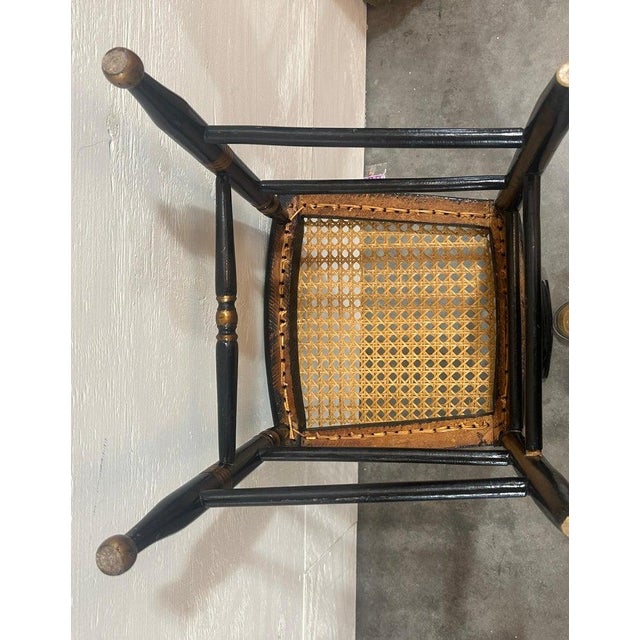 18thc Pair of Stenciled Pair of Cane Seat Chairs For Sale - Image 9 of 11