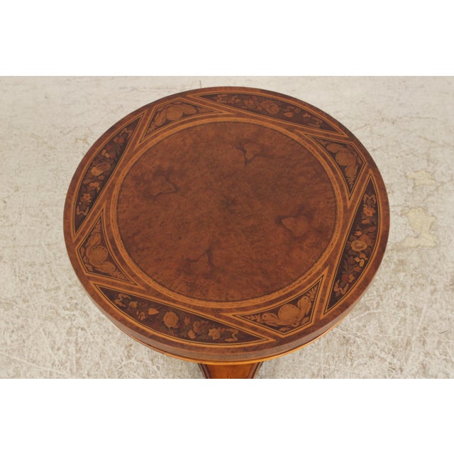 Gorgeous Burl Wood Inlaid Round Accent Table For Sale - Image 4 of 16