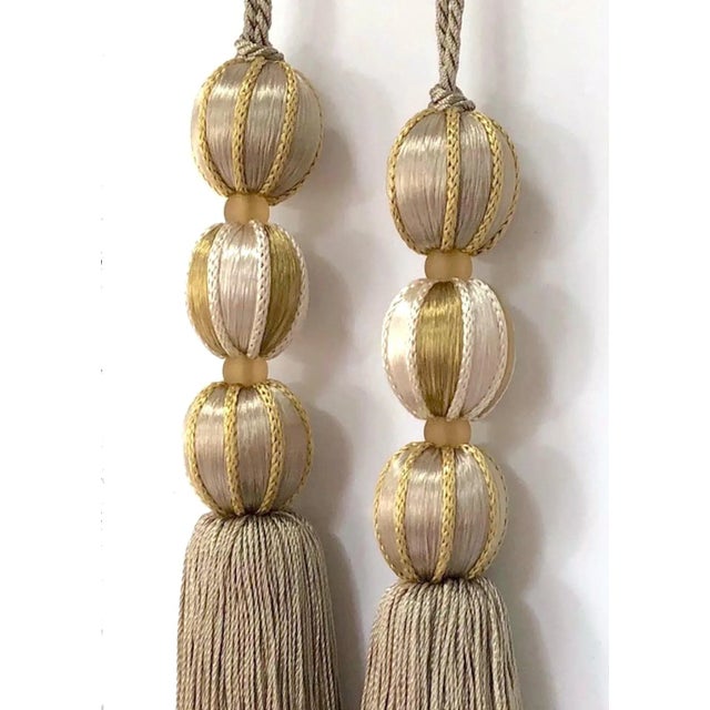 Pair of Beaded Satin Key Tassels in Natural Mineral Colors- H 7.5 Inches For Sale - Image 13 of 15