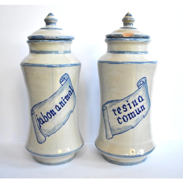 Pair of Spanish Apothecary Alberelos Jars For Sale - Image 4 of 12