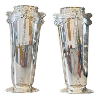 Antique Art Nouveau Christofle Dragonfly Vase, France, Circa 1900 For Sale