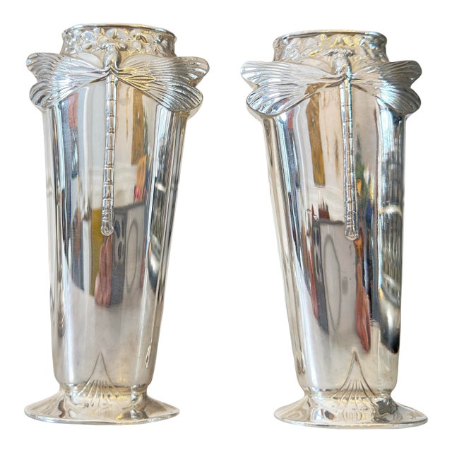 Antique Art Nouveau Christofle Dragonfly Vase, France, Circa 1900 For Sale