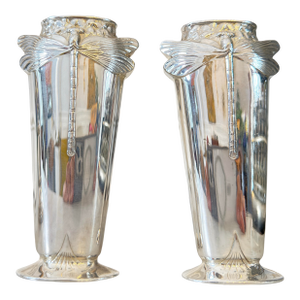 Antique Art Nouveau Christofle Dragonfly Vase, France, Circa 1900