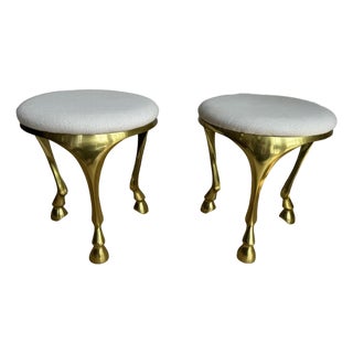 Pair of Vintage Cb2 Gallop Sculptural Brass Stools / Ottomans by Ayush Kasliwal – Cast Aluminum Equine Form, Discontinued Design For Sale