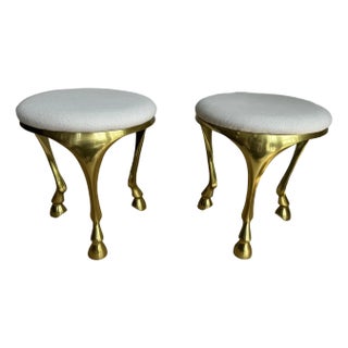 Pair of Vintage Gallop Sculptural Brass Stools / Ottomans by Ayush Kasliwal for Cb2– Cast Aluminum Equine Form, Archived Design For Sale