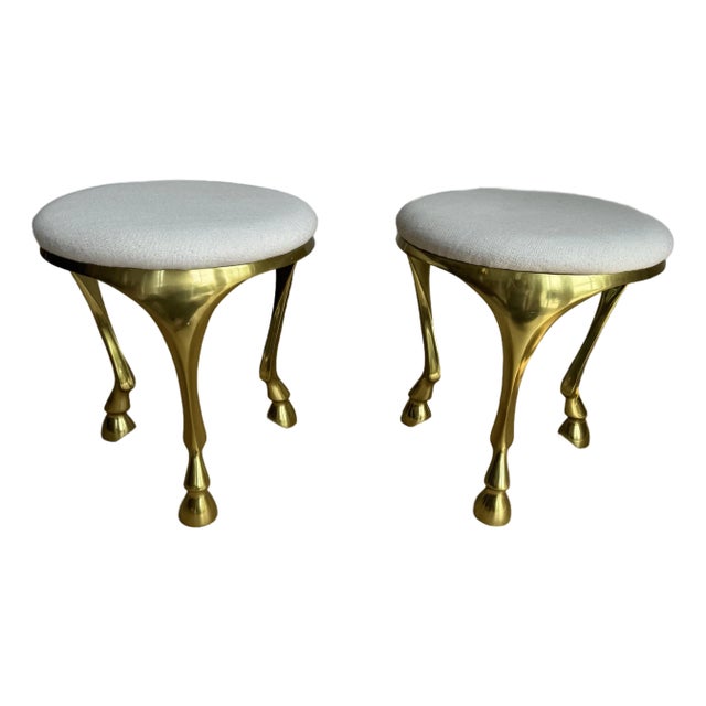 Pair of Vintage Gallop Sculptural Brass Stools / Ottomans by Ayush Kasliwal for Cb2– Cast Aluminum Equine Form, Archived Design For Sale