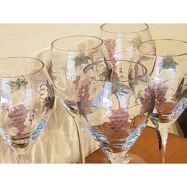 Etched "Grapes & Leaves" Crystal Wine Glasses Set of 6 Chairish