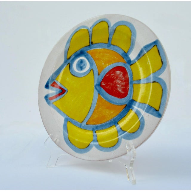 Vintage; C.1960's Italian ceramic terra-cotta hand-painted and glazed "rare," fish plate, by Giovanni DeSimone Signed on...