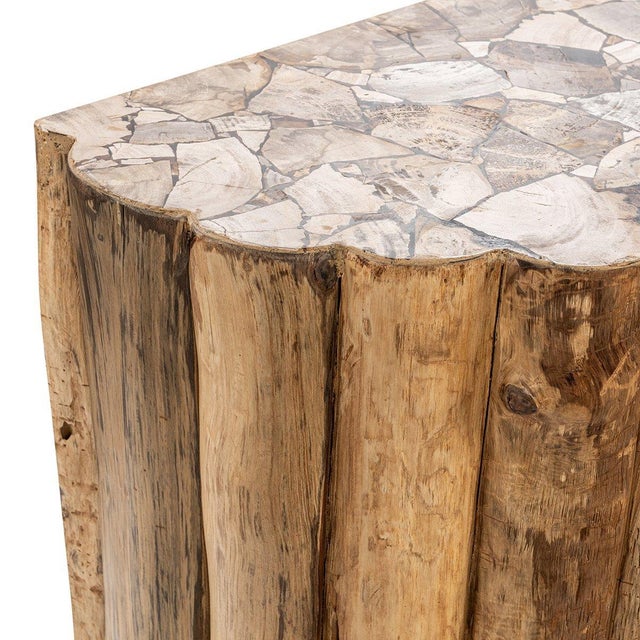 Petrified Wood Top Organic Teak Console Table For Sale - Image 11 of 14
