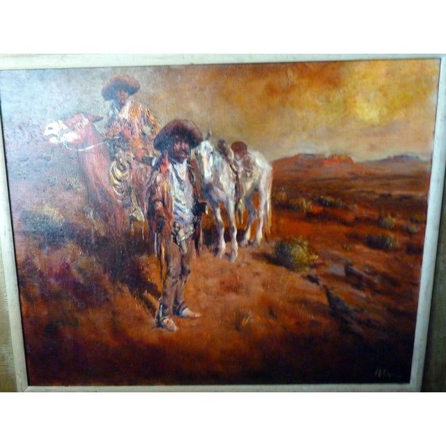 Large 1976 Buck McCain "Escaped" Cowboy Scene Oil on Canvas Original Western Frame, Signed & Inscribed Western Art For Sale - Image 4 of 12