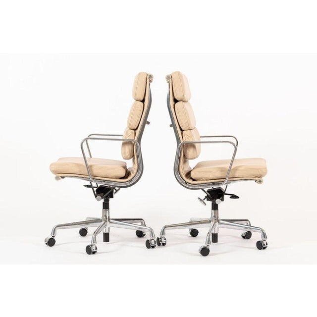2000 - 2009 Herman Miller Eames Tall Tan Leather Desk Chair Soft Pad Pair For Sale - Image 5 of 15