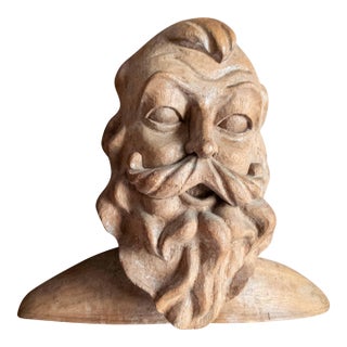 19th Century or Earlier Folk Art Carved Bearded Figure Head in Oak, North Wind Sea God For Sale