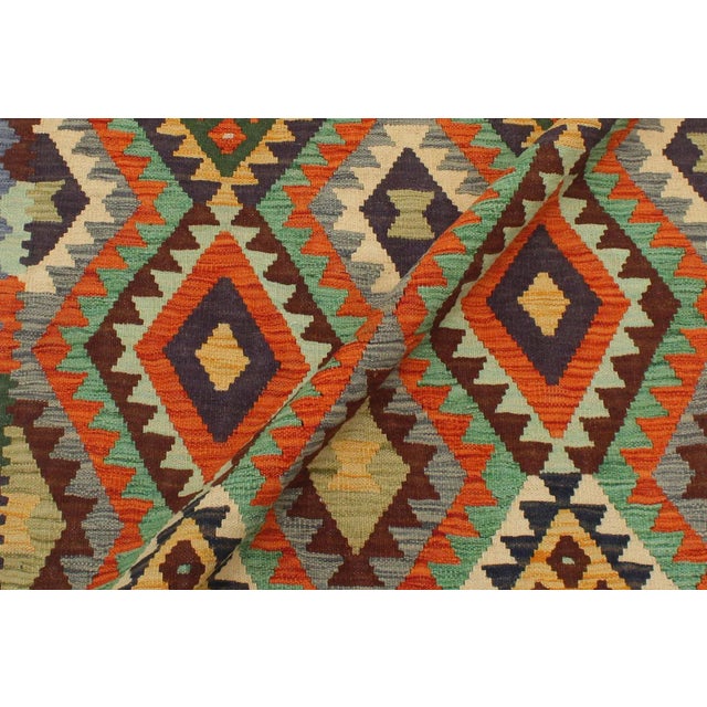 Tribal Kilim Rust Blue Wool Rug - 3'3" X 4'11" For Sale - Image 4 of 7