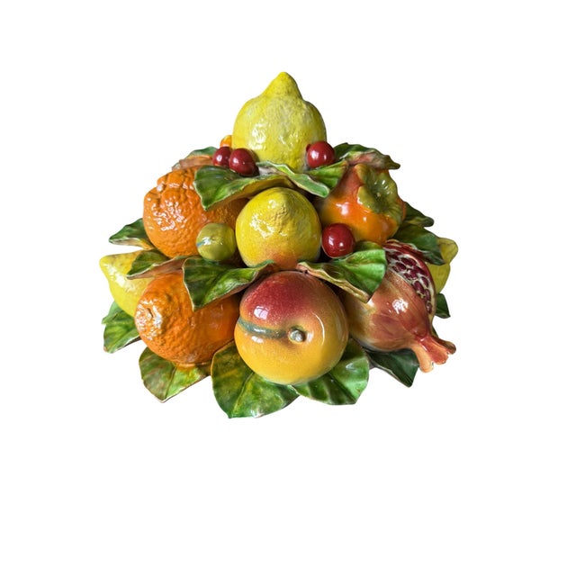 French Vintage 20th Century Italian Majolica Ceramic Fruit Basket Centerpiece by Cottura For Sale - Image 3 of 14