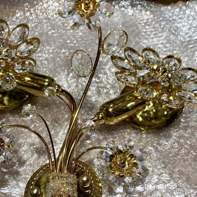 Metal Vintage Hollywood Regency 24 Karat Gold, Crystal Palwa Sconce, Wall Light, 1960s For Sale - Image 7 of 8