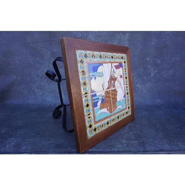 Gladding McBean Tile Top Table, Galleon Scene For Sale In Los Angeles - Image 6 of 7