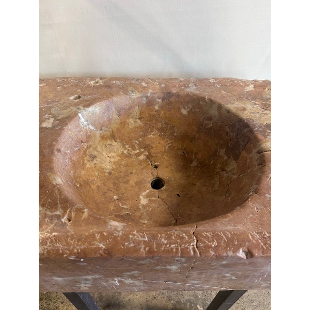 Metal Pink Italian Marble Sink on an Iron Base For Sale - Image 7 of 7