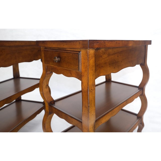 Pair of Baker 3 Tier One Drawer Rectangle Side End Tables Stands MINT For Sale - Image 11 of 13