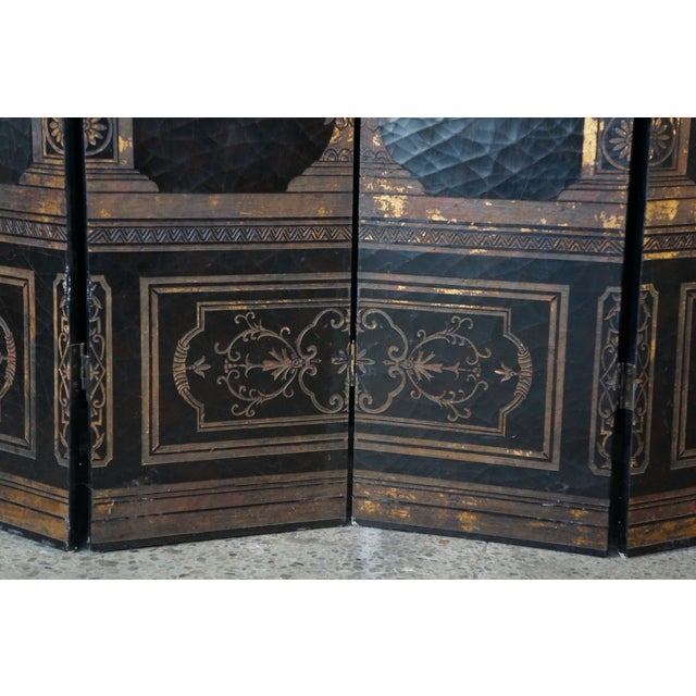 Vintage Chinoiserie Black Lacquer 8 Panel Folding Screen Room Divider 144" For Sale - Image 6 of 18