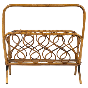 Mid-Century Rattan and Bamboo Magazine Rack, Italy, 1960s