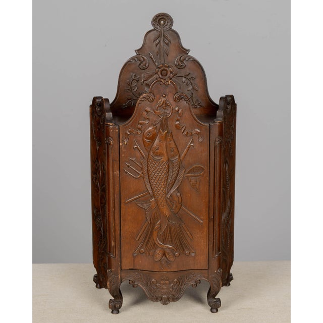 French Provincial French Fariniere Box, Hand-Carved Walnut For Sale - Image 3 of 9