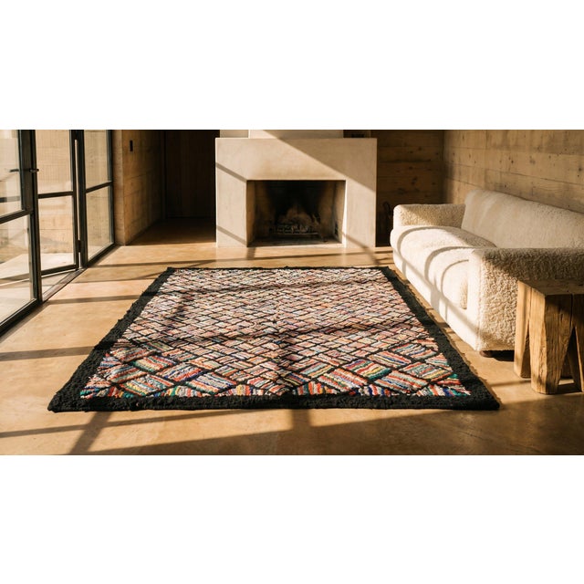 Red 1930s Multicolor Diamond Folk Art Antique American Hooked Rug 6'4" X 10'0" Wool Carpet For Sale - Image 8 of 9