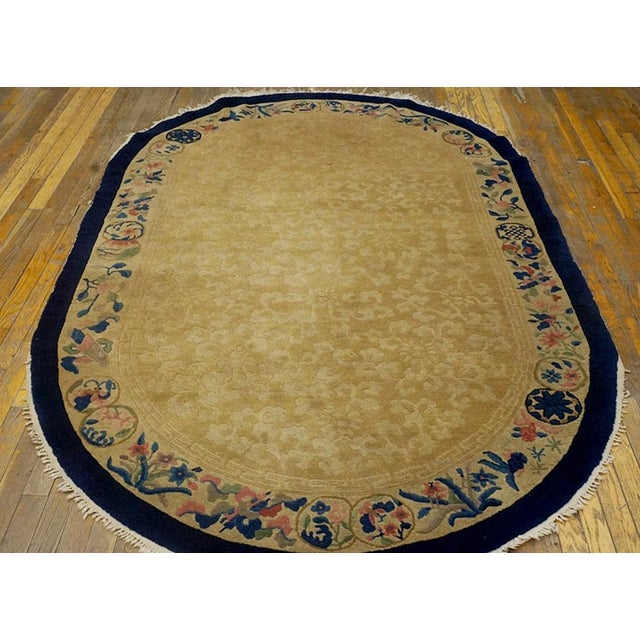 Beige 1920s Beige Oval Koi Fish and Bat Chinese Peking Carpet 5 2" X 7'10" Knotted Wool Rug For Sale - Image 8 of 11