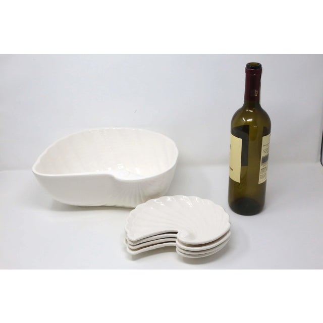 Ivory Vintage Nautlilus Shell Large Serving Bowl and Salad Plates by Shafford - Set of 5 For Sale - Image 8 of 9