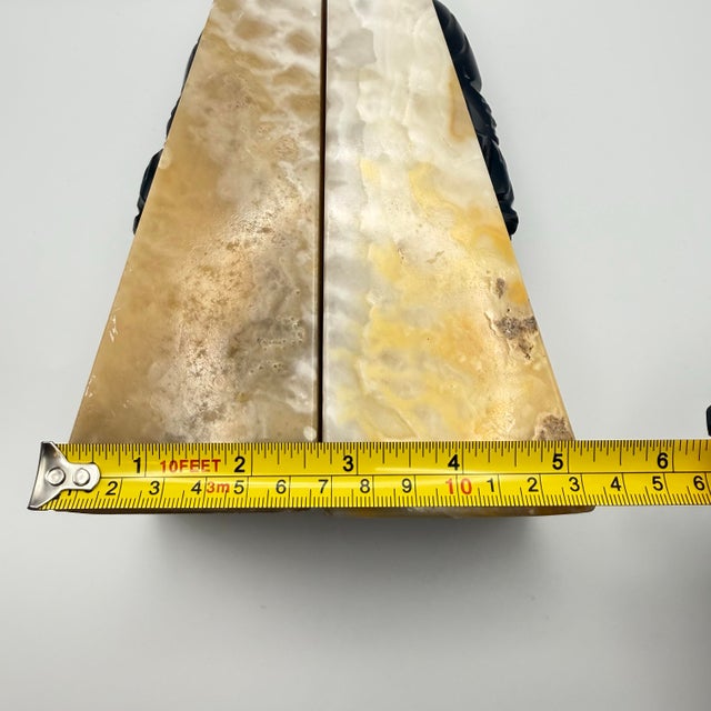 Vintage Heavy Onyx Bookends 7” Aztec Mayan Style Figural Busts Carved Stone Art Deco For Sale In Miami - Image 6 of 11