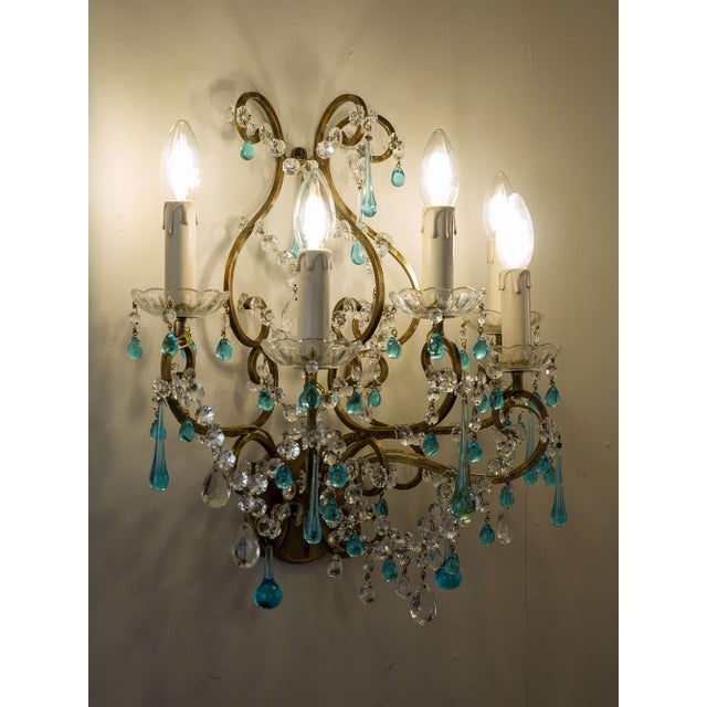 Vintage Five-Light Florentine Wall Lamp in Wrought Iron, 1970s For Sale - Image 11 of 14
