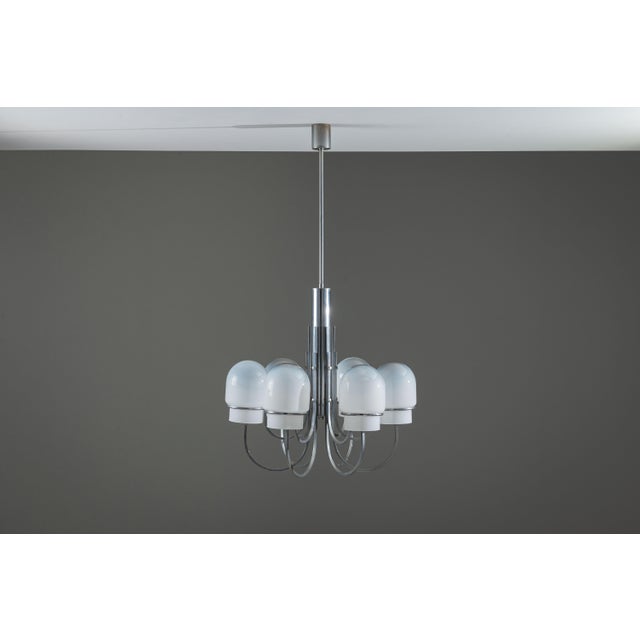 Metal Vintage Chandelier with Six Misty Glass Shades by Gaetano Sciolari, 1960s For Sale - Image 7 of 18