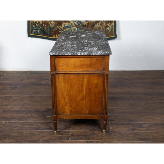 Brown French Directoire Style 19th Century Walnut Commode with Grey Marble Top For Sale - Image 8 of 12