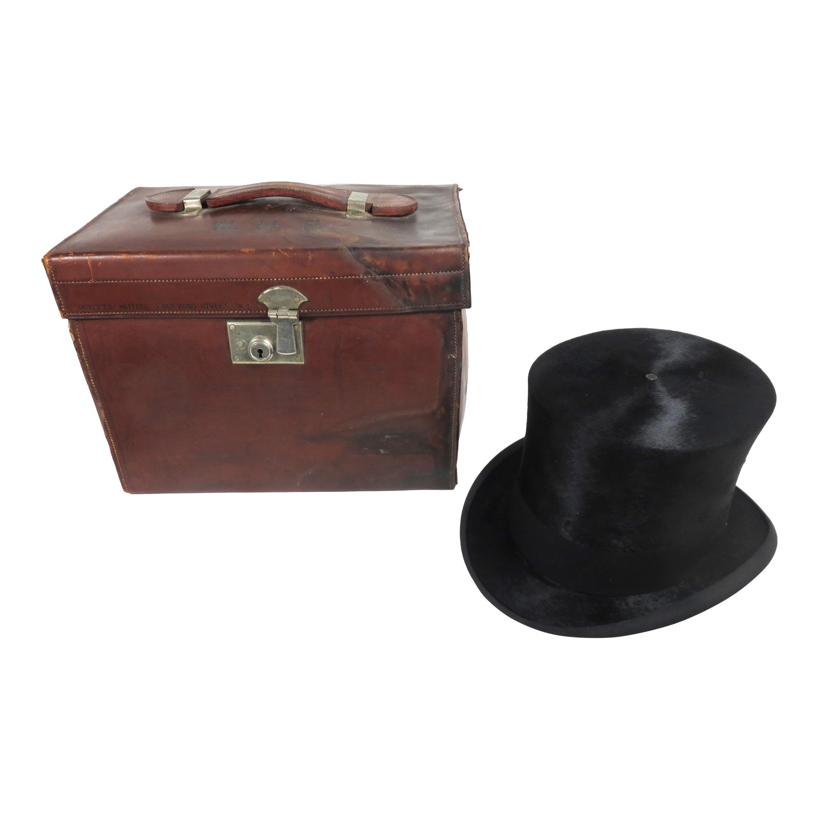 Antique Gentlemans Top Hat & Leather Travel Case Chairish