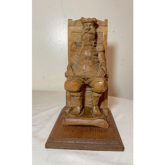 Folk Art Antique Hand Carved Seated Figural Seated Man Wood Sculpture Statue Folk Art For Sale - Image 3 of 10