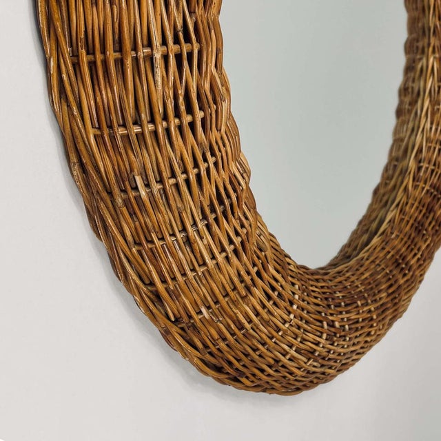 Riviera Style Round Woven Rattan Mirror, France, 1950s For Sale - Image 6 of 18
