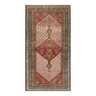 Antique Persian Serab Rug With Geometric Medallion Design in Tan and Pink 3'4"x6'3" For Sale
