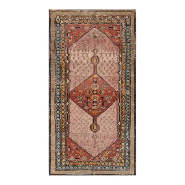 Antique Persian Serab Rug With Geometric Medallion Design in Tan and Pink 3'4"x6'3" For Sale