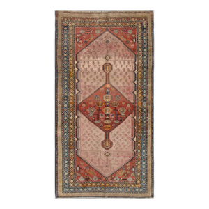 Antique Persian Serab Rug With Geometric Medallion Design in Tan and Pink 3'4"x6'3"