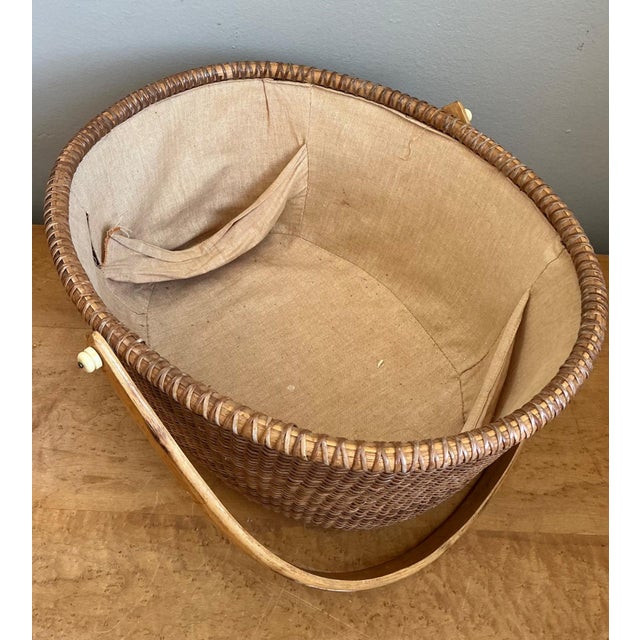 Vintage Shaker Handled Woven Rattan Basket For Sale In West Palm - Image 6 of 16