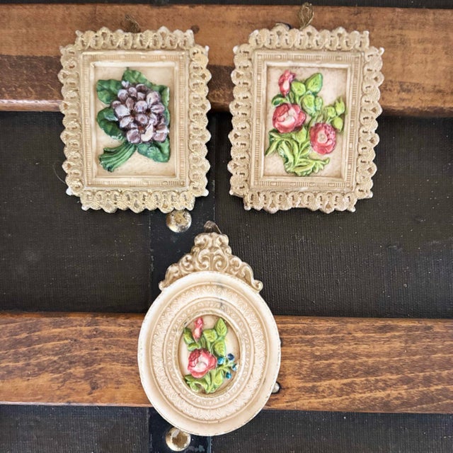 Rustic Vintage German Wax Relief Plaques Annemarie Filzmann-Kerschensteiner Collection 8pc 3-D Floral Wall Hangings For Sale - Image 3 of 5