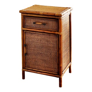Lacquered Amber Bamboo Rattan Nightstand Cabinet For Sale